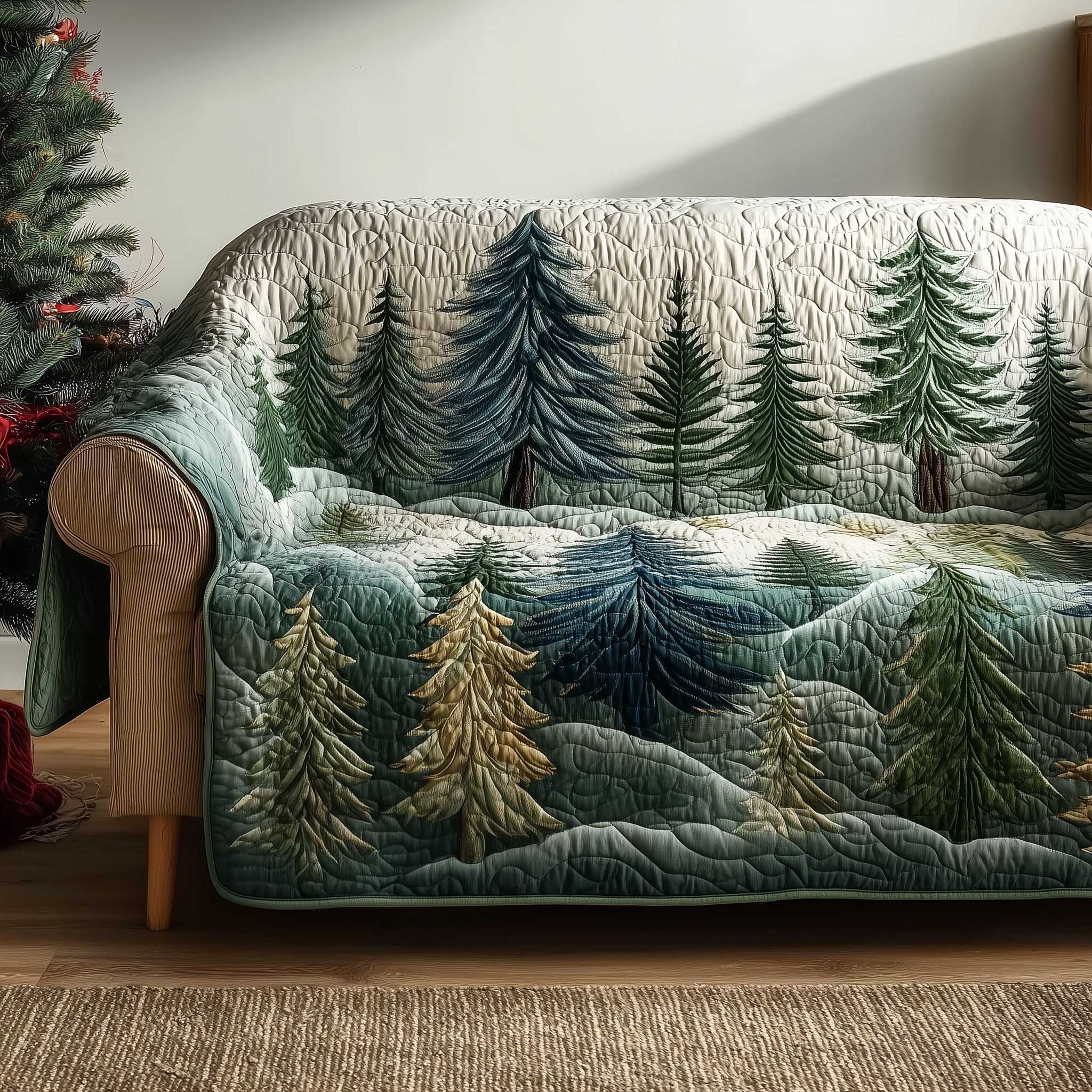 Green Pine Ridge in the Fog Sofa Cover