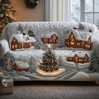 White Snow Village Around the Lit Tree Sofa Cover