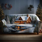 Warm Cabin Beside the Frozen Creek Sofa Cover