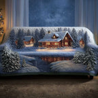Blue Midnight Cabins in the Snowfall Sofa Cover
