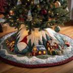 Gnome Beside the Glowing Village Christmas Tree Skirt