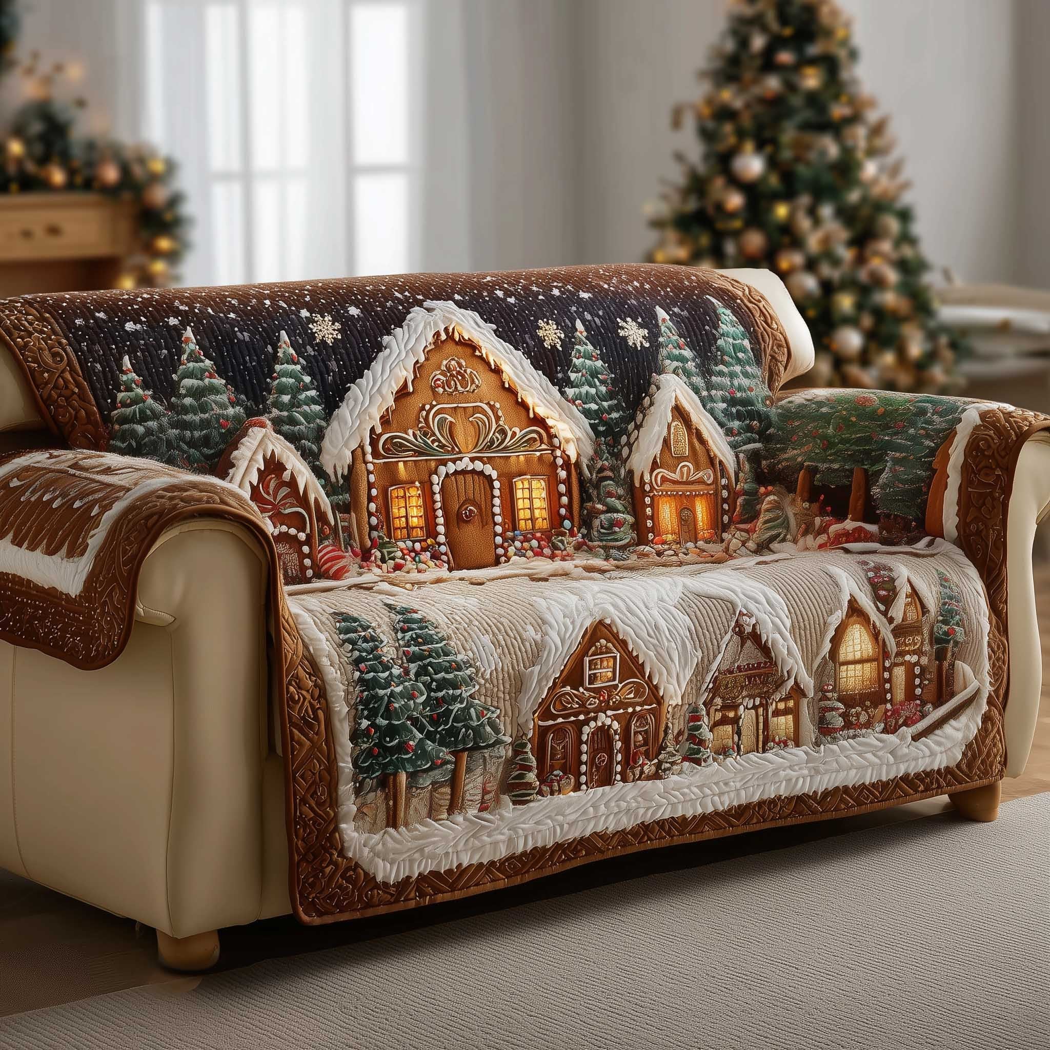 Gingerbread Cottage Village in Brown Sofa Cover