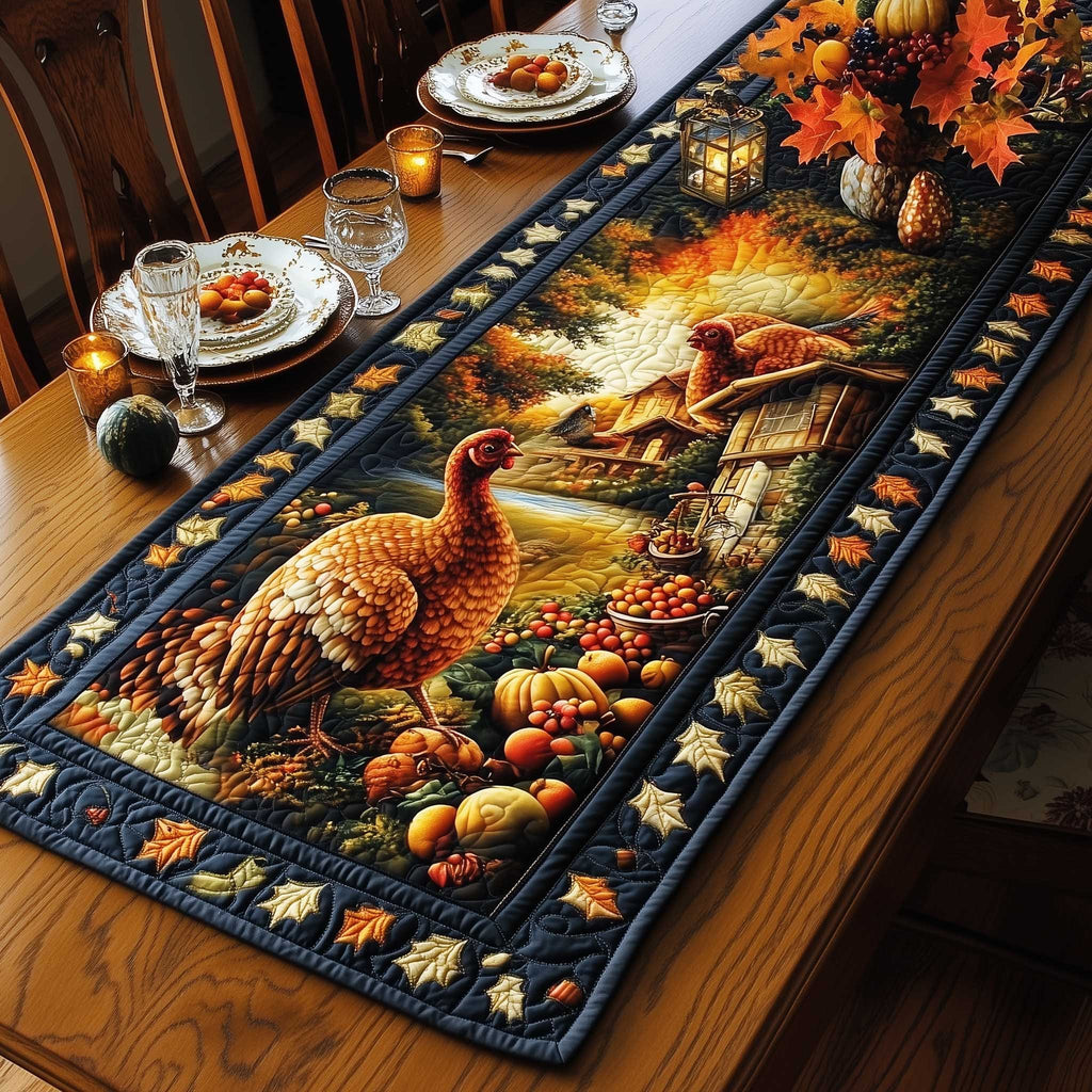 Turkey Beside an Autumn Campfire Table Runner