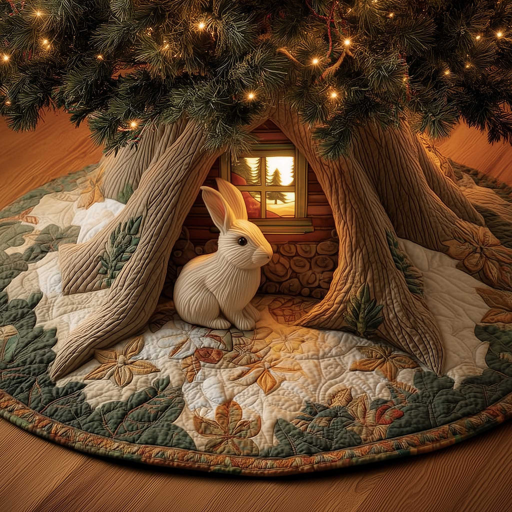 Rabbit at the Tree House Door Christmas Tree Skirt