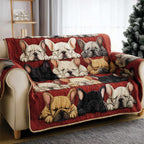 Sleepy Bulldogs on Red Patchwork Sofa Cover