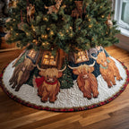 Highland Cows by Snowy Houses Christmas Tree Skirt