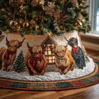 Highland Cows by the Cottage Christmas Tree Skirt