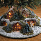 Snowy Cabins with a Deer Christmas Tree Skirt