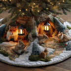 Fox and Rabbits by the Lit Cabins Christmas Tree Skirt
