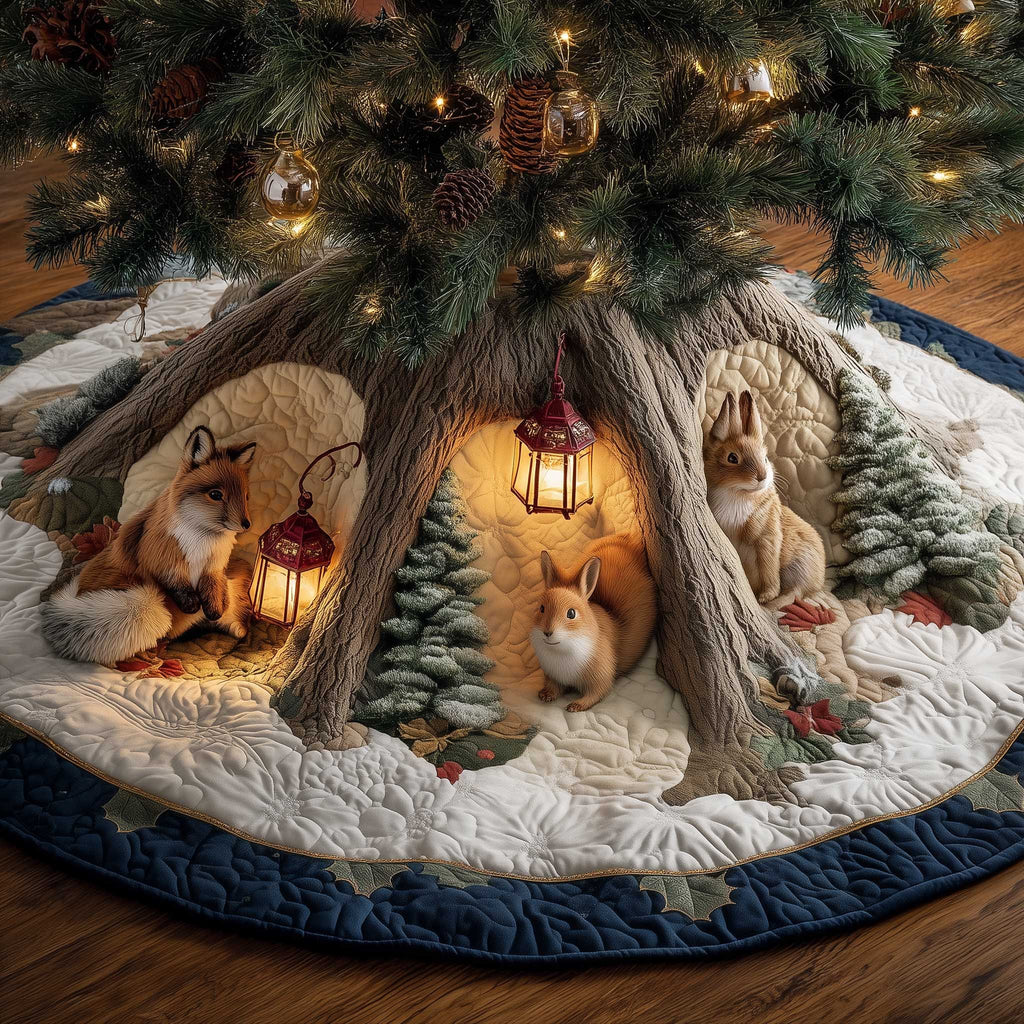 Squirrels and Rabbits Under the Lantern Tree Christmas Tree Skirt