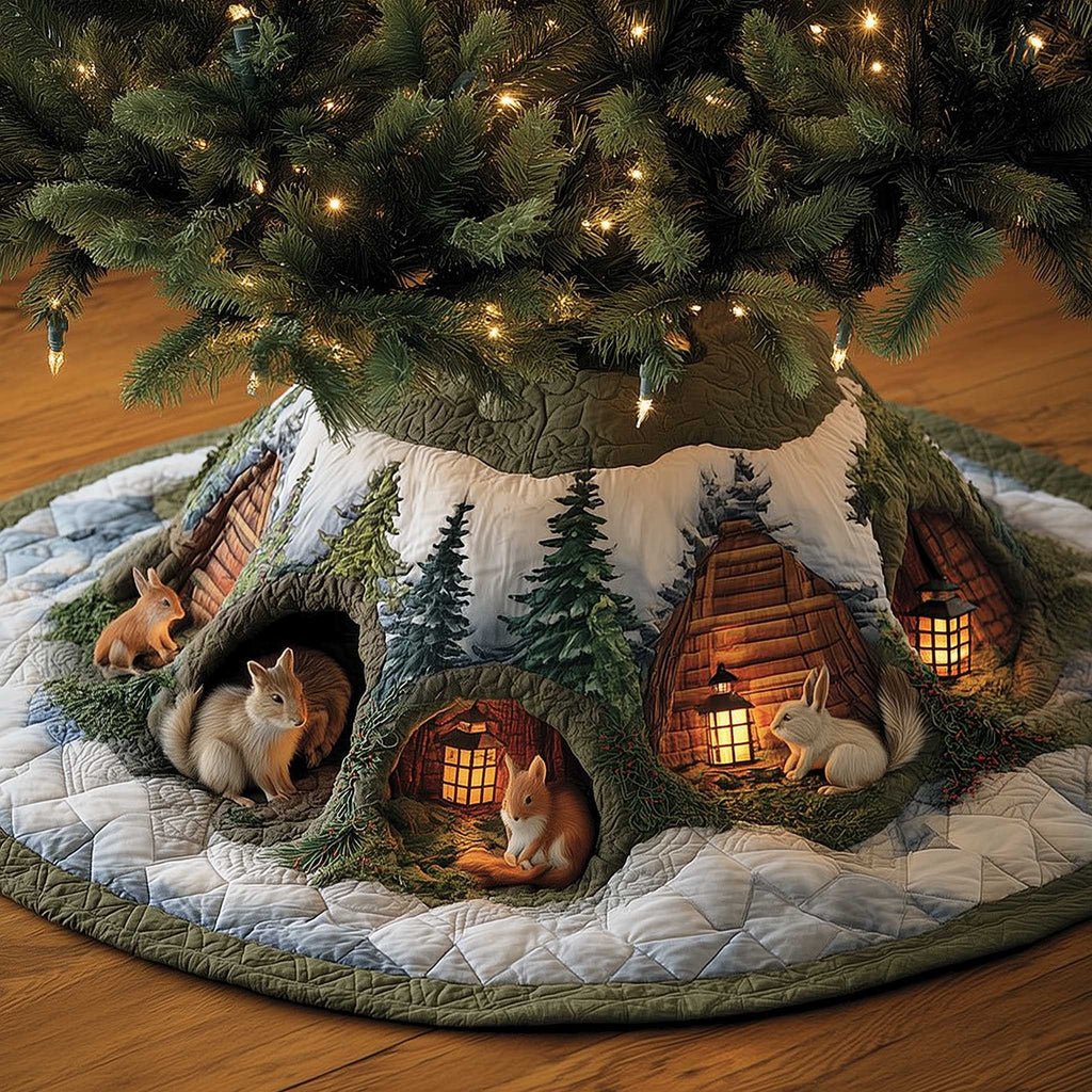 Woodland Animals in Their Burrow Homes Christmas Tree Skirt