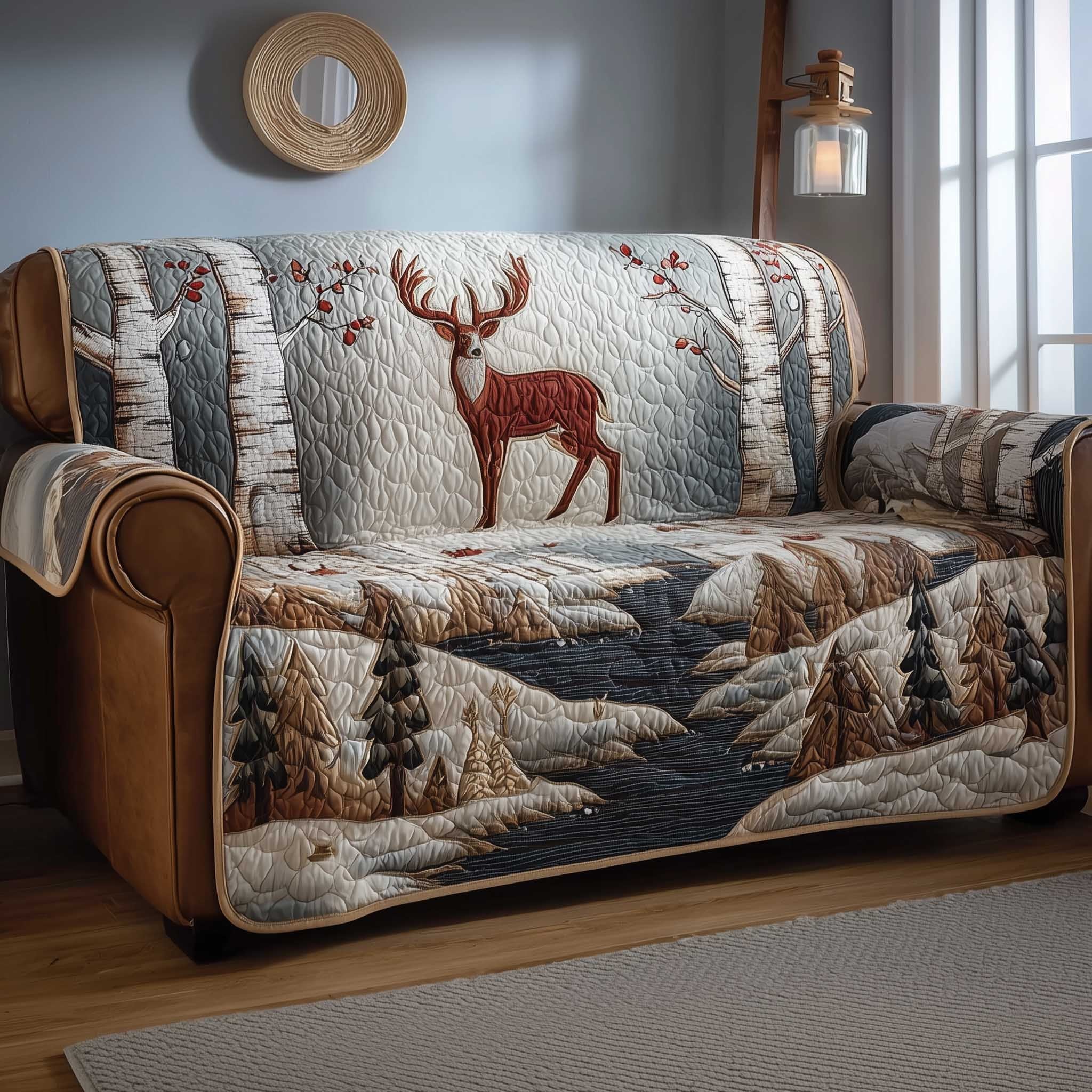 Deer in the Snowy Birch Grove Sofa Cover
