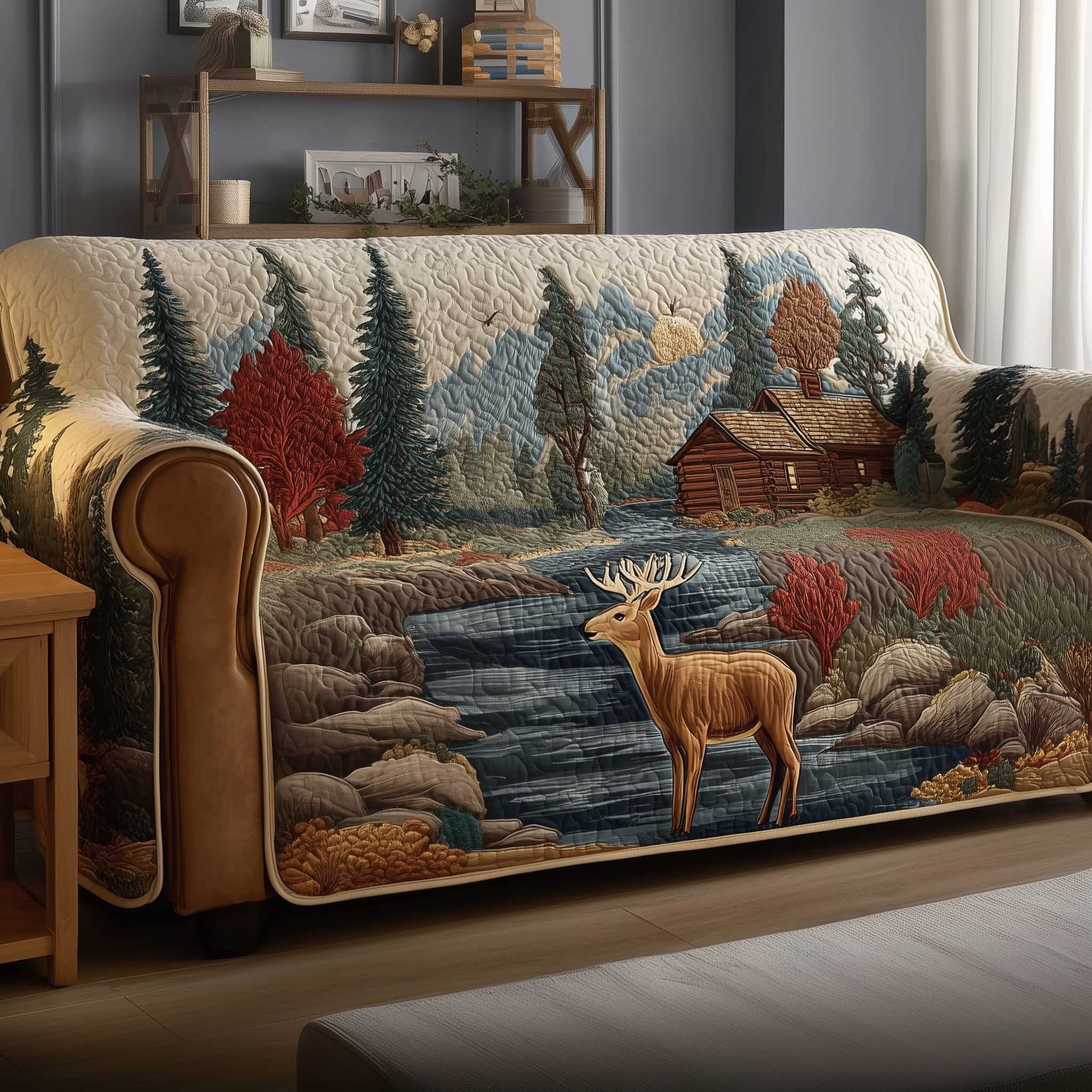 Deer by the River Cabin Sofa Cover