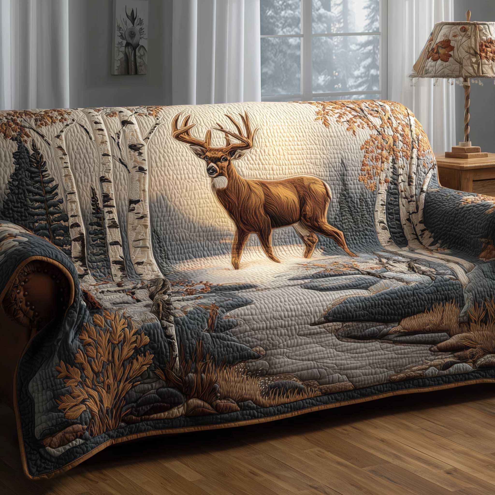 Deer Among Autumn Birches Sofa Cover