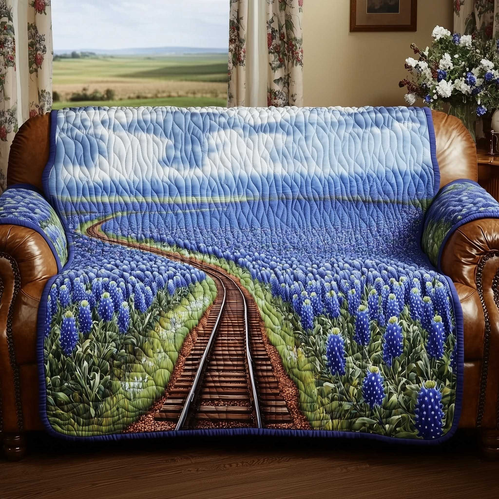 Railroad Through the Bluebonnet Field Sofa Cover