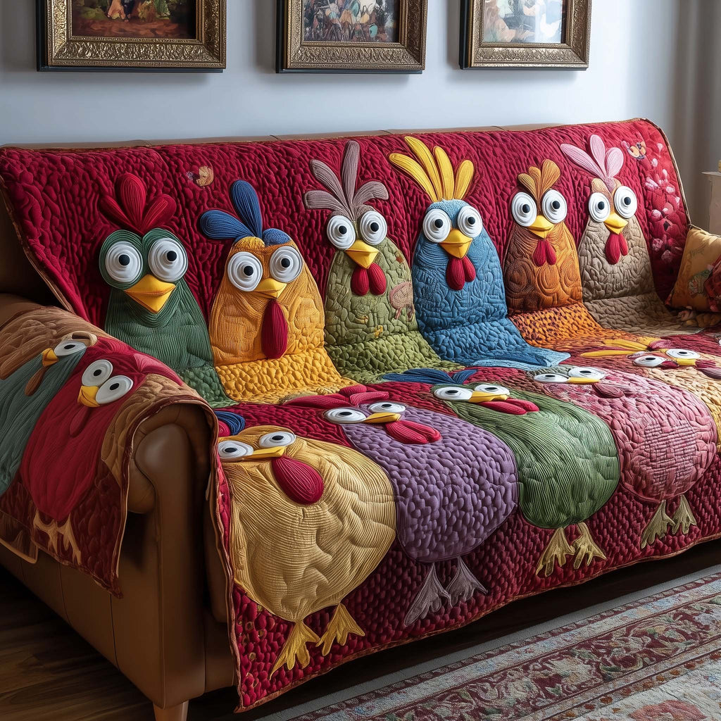 Wide Eyed Chickens in Bright Colors Sofa Cover