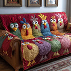 Wide Eyed Chickens in Bright Colors Sofa Cover