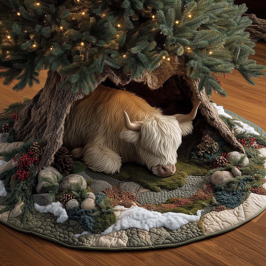White Highland Cow in the Den Christmas Tree Skirt