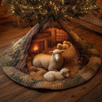 Sheep and Lamb in the Warm Barn Christmas Tree Skirt