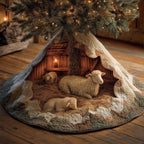 Sheep and Lamb in the Lantern Lit Stable Christmas Tree Skirt