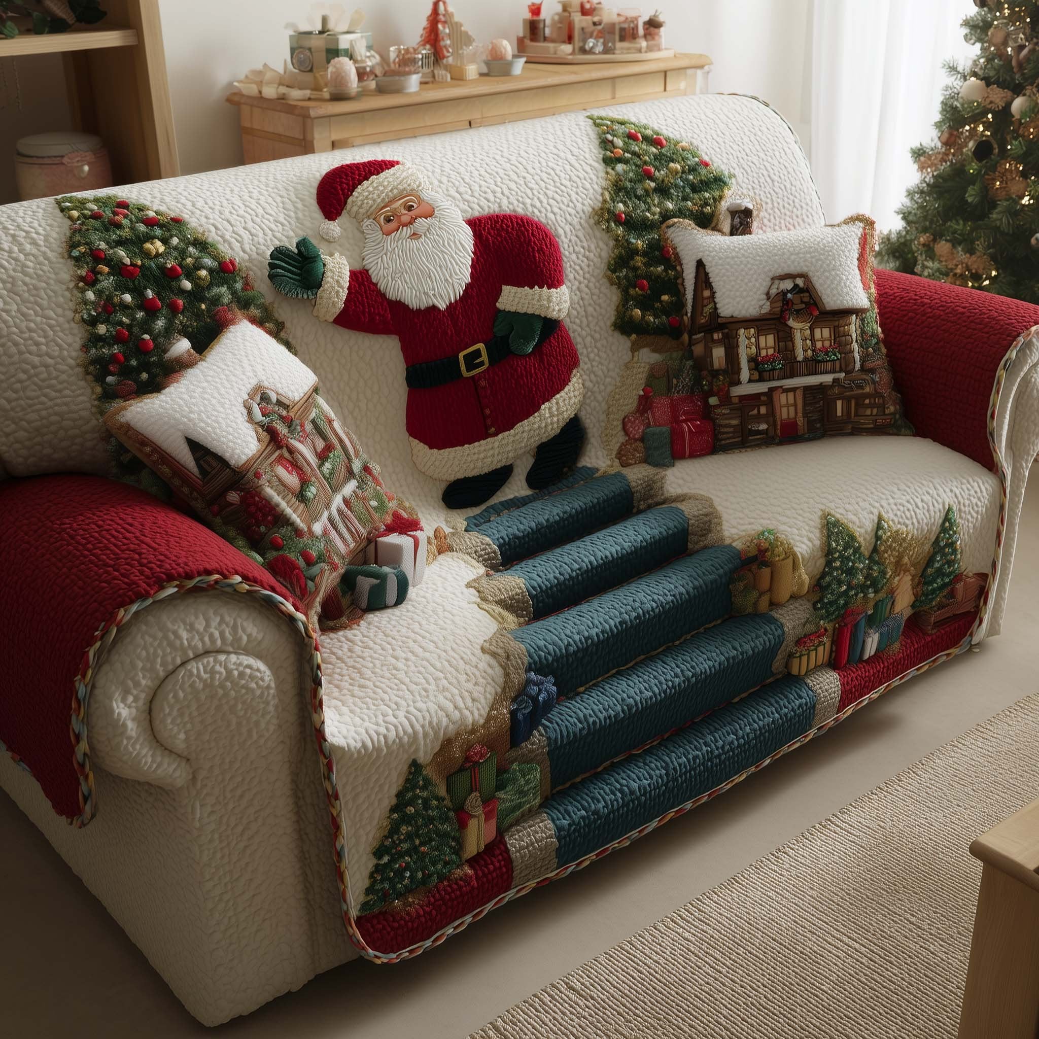 Santa on the Green Library Staircase Sofa Cover