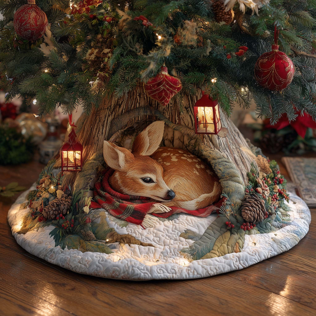 Fawn with a Glowing Lantern Christmas Tree Skirt