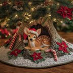 Fawns with Candy Cane and Santa Hat Christmas Tree Skirt