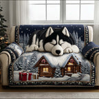 Husky Puppies Asleep on the Cabin Roof Sofa Cover