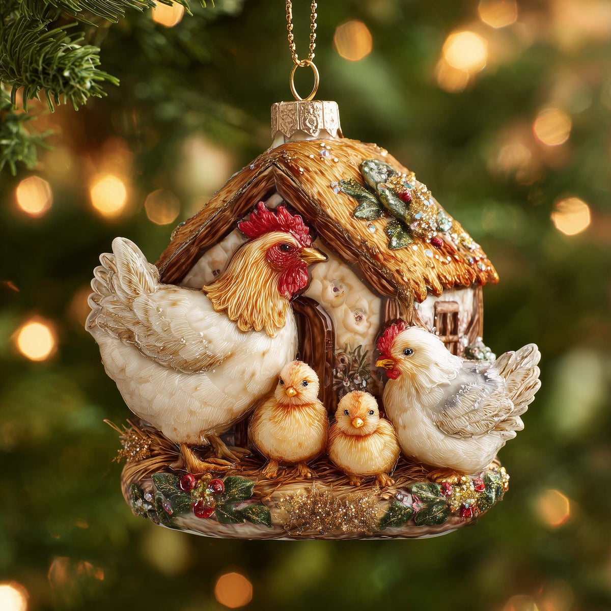 Hen and Chicks at the Coop Christmas Ornament