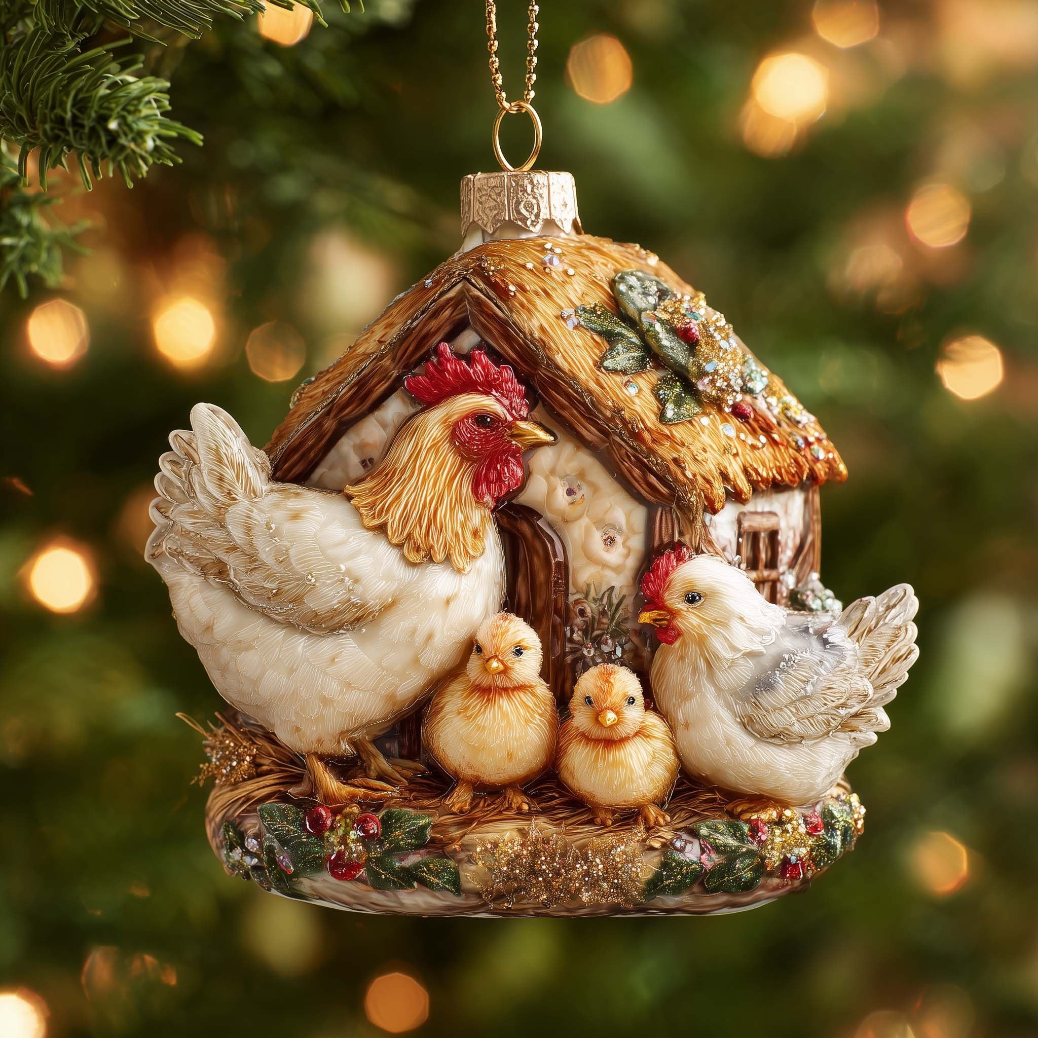 Hen and Chicks at the Coop Christmas Ornament