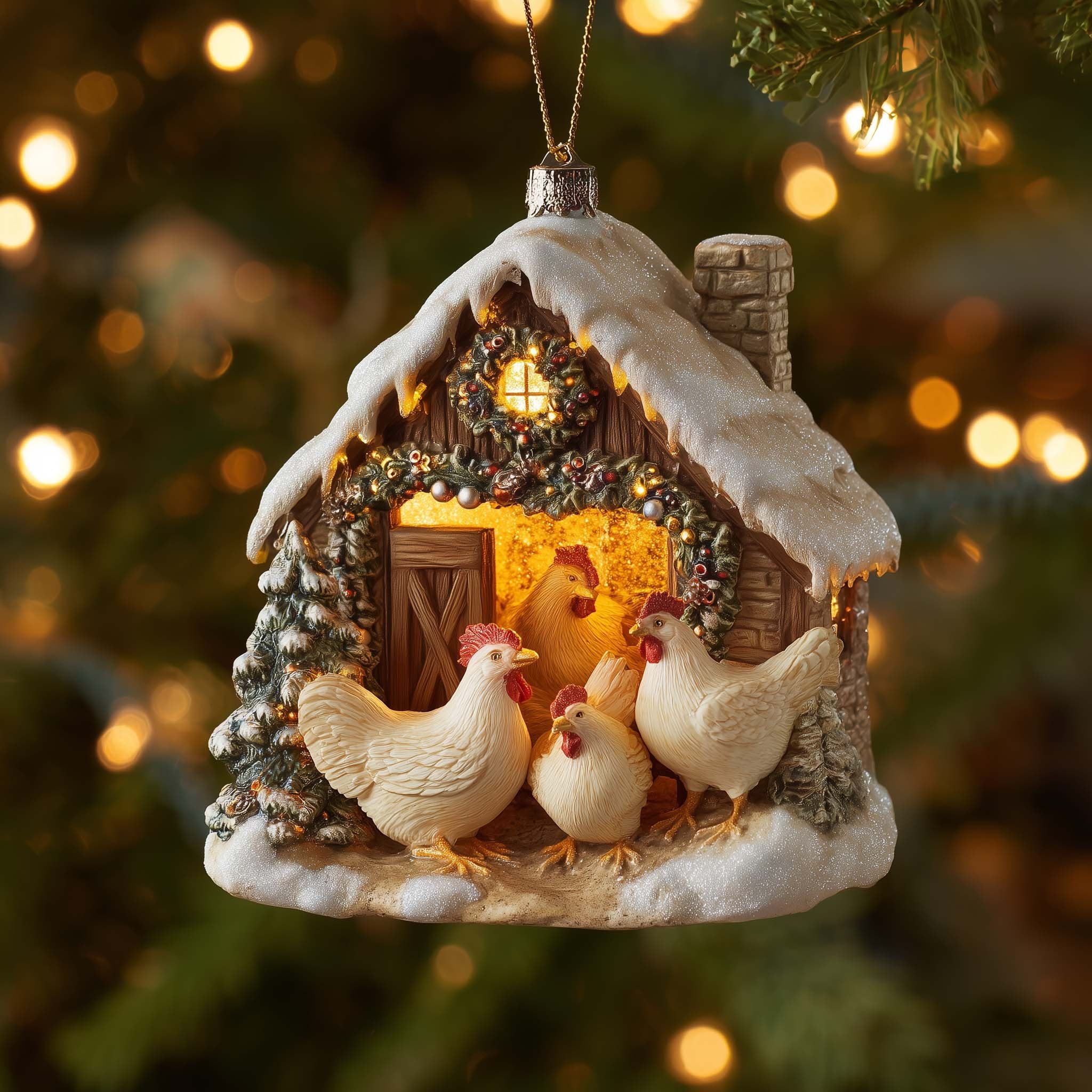 Snowy Chicken Coop at Dusk Christmas Ornament