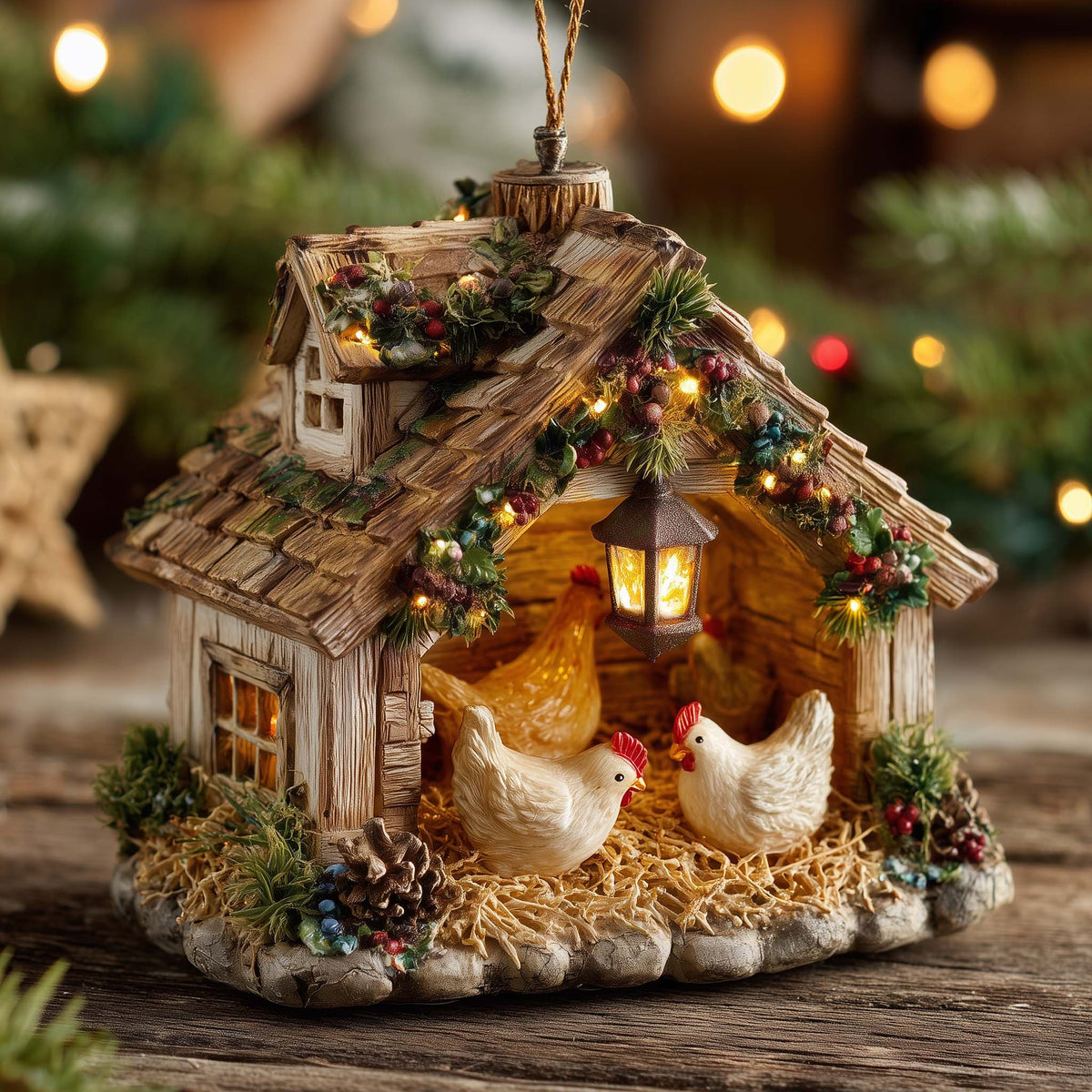 Lantern Lit Hen House Christmas Ornament