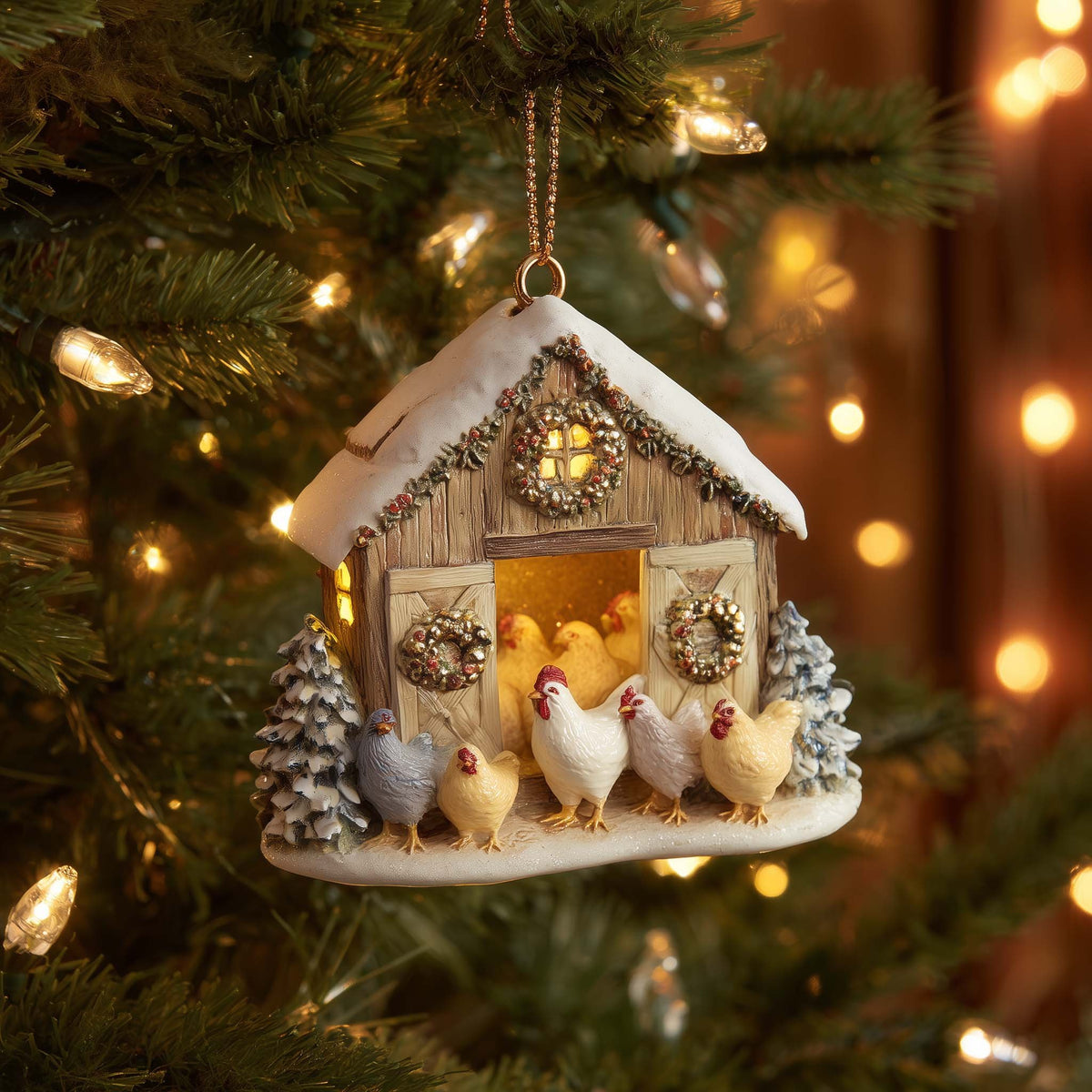 White Hen House in the Snow Christmas Ornament