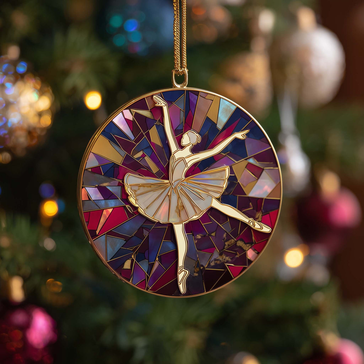 Mosaic Ballerina Disc Christmas Ornament