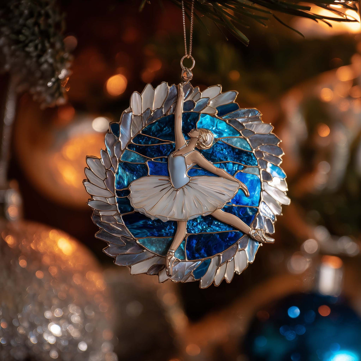 Sapphire Feather Ballerina Christmas Ornament