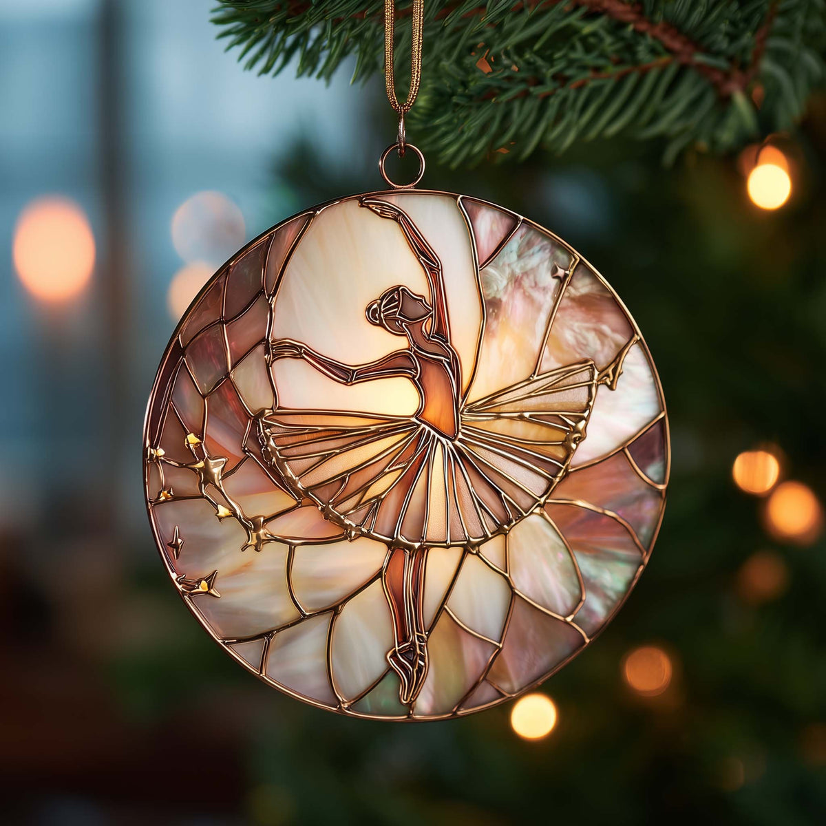Pearl Stained Glass Ballerina Christmas Ornament