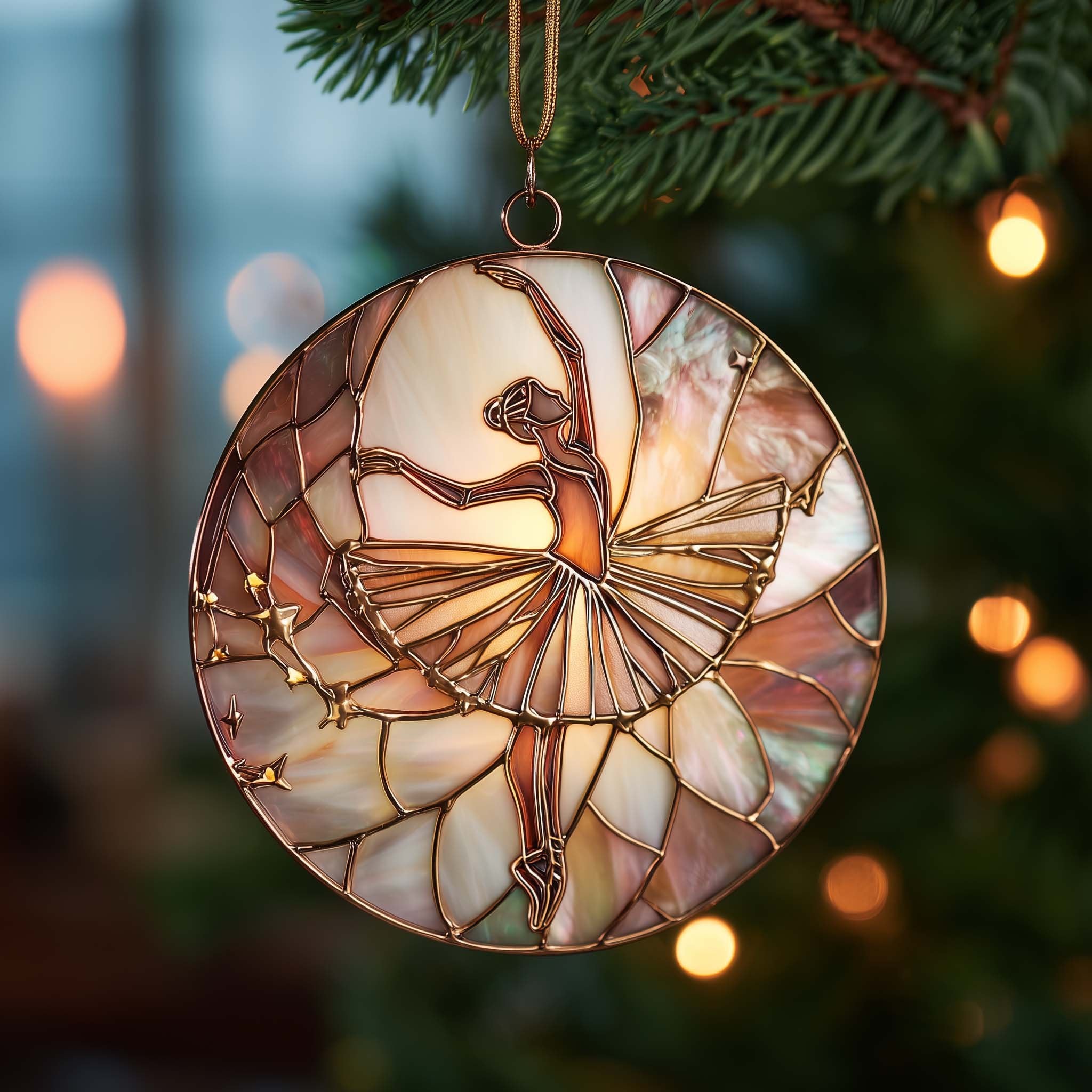 Pearl Stained Glass Ballerina Christmas Ornament
