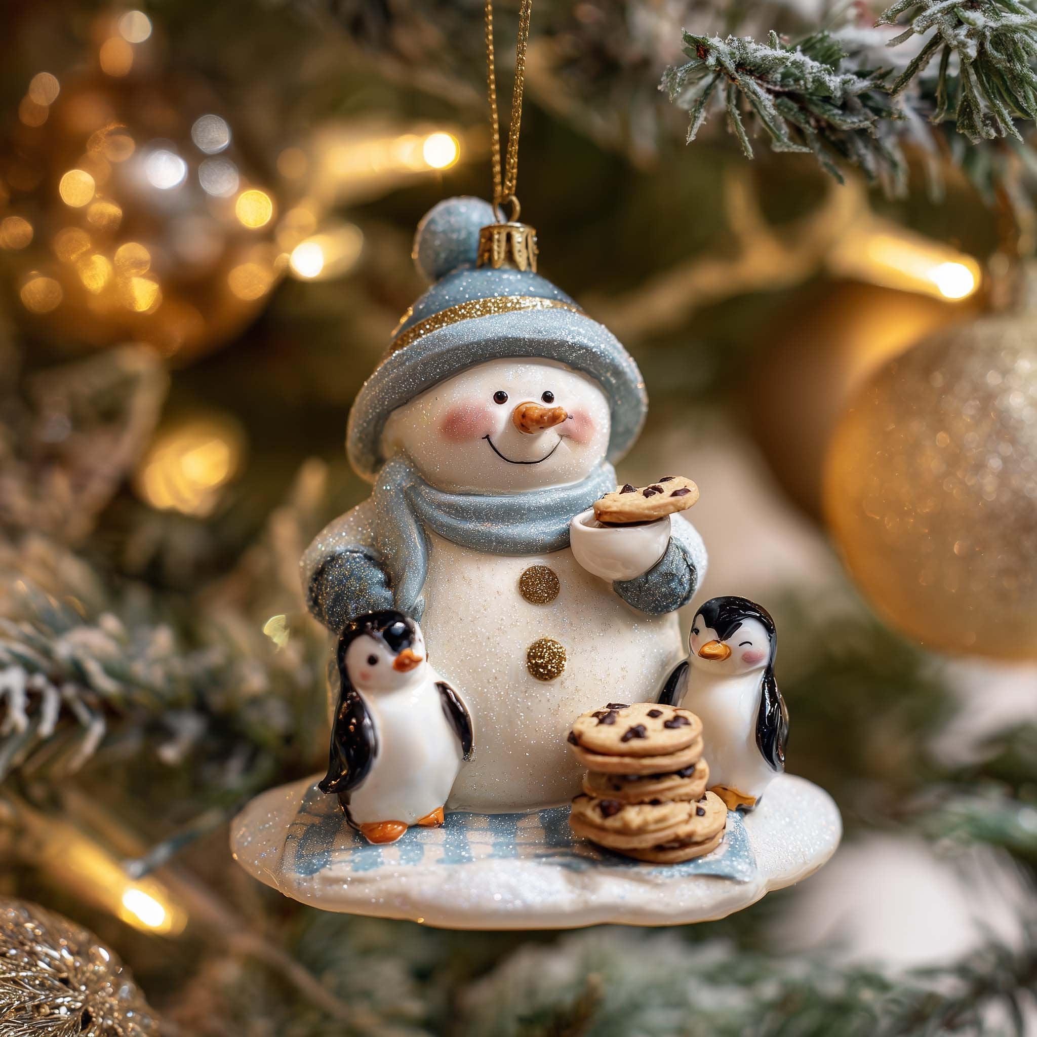 Snowman and Penguins with Cocoa Christmas Ornament