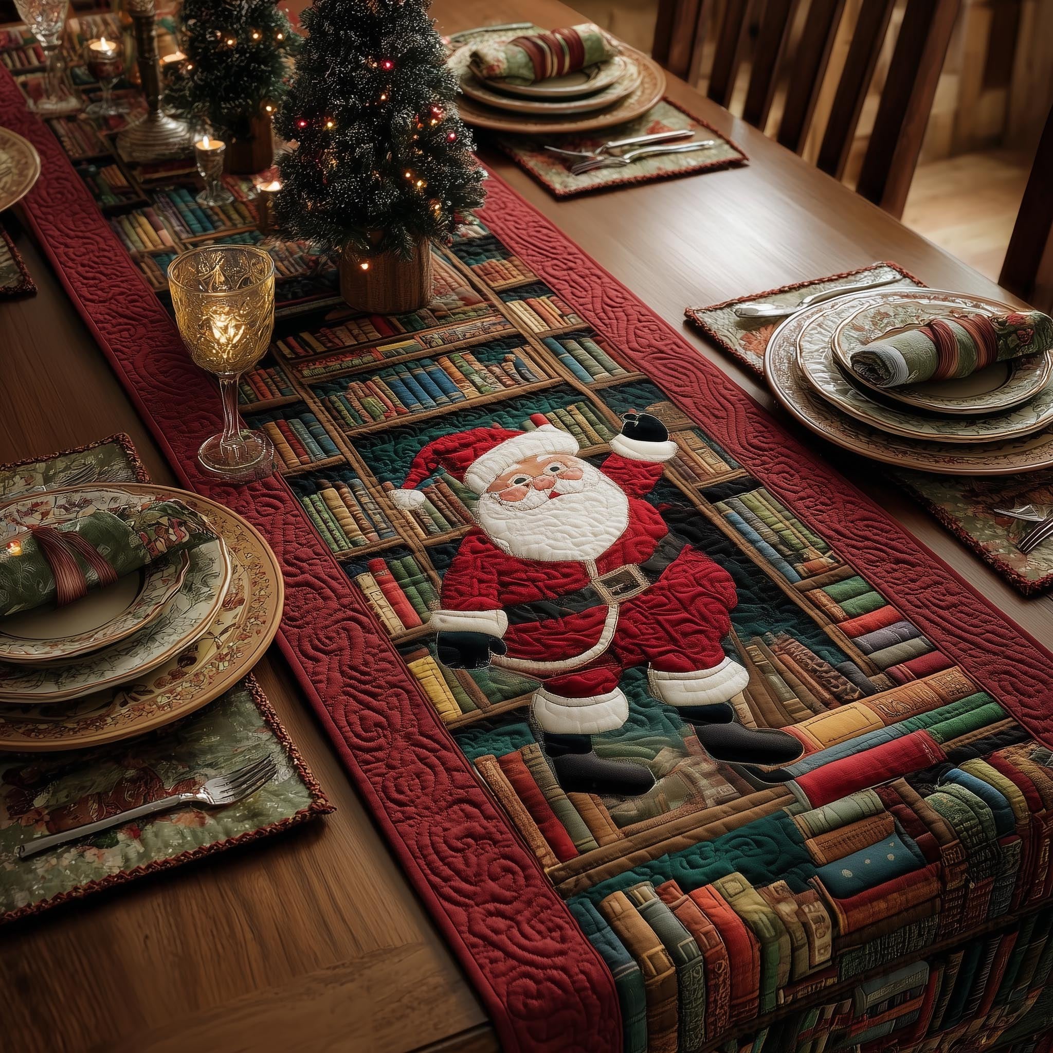 Santa on Red and Green Blocks Table Runner