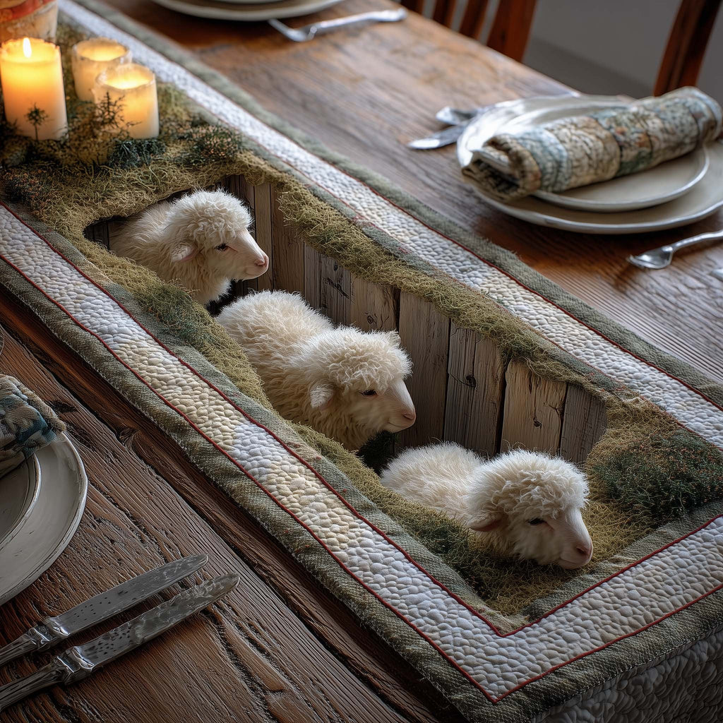 Sheep in a Wooden Trough Table Runner