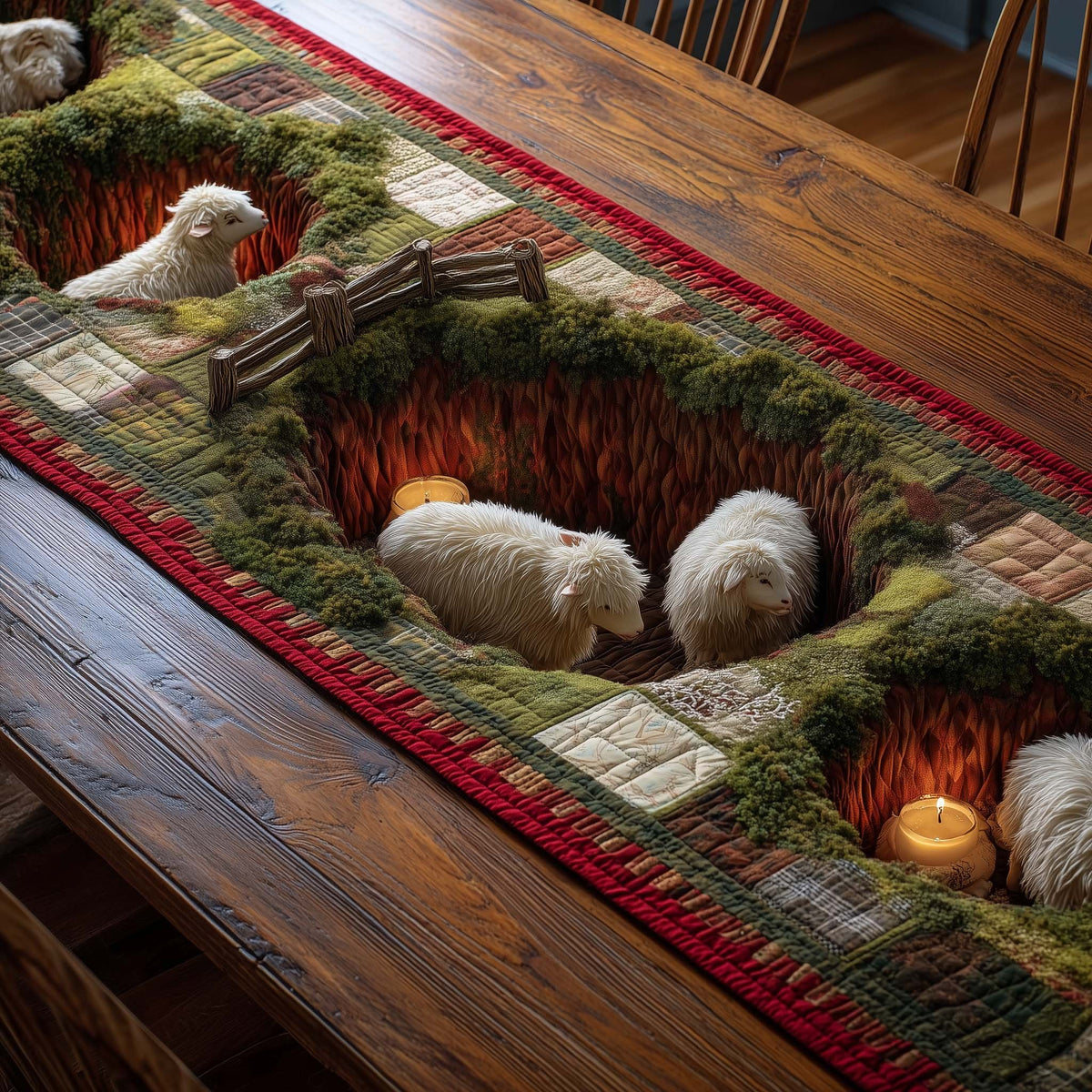 Sheep on Glowing Orange Ground Table Runner