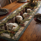 Sheep Along a Mossy Fence Table Runner