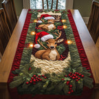 Deer in Santa Hat with Berries Table Runner