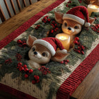 Puppy in Santa Hat by Candle Table Runner