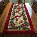 Reindeer in Santa Hat on Green Table Runner