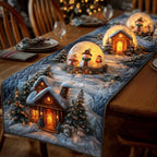 Snow Globes Above a Log Cabin Table Runner