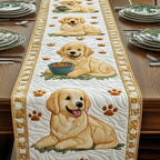 Golden Retriever with Blue Bowl Table Runner