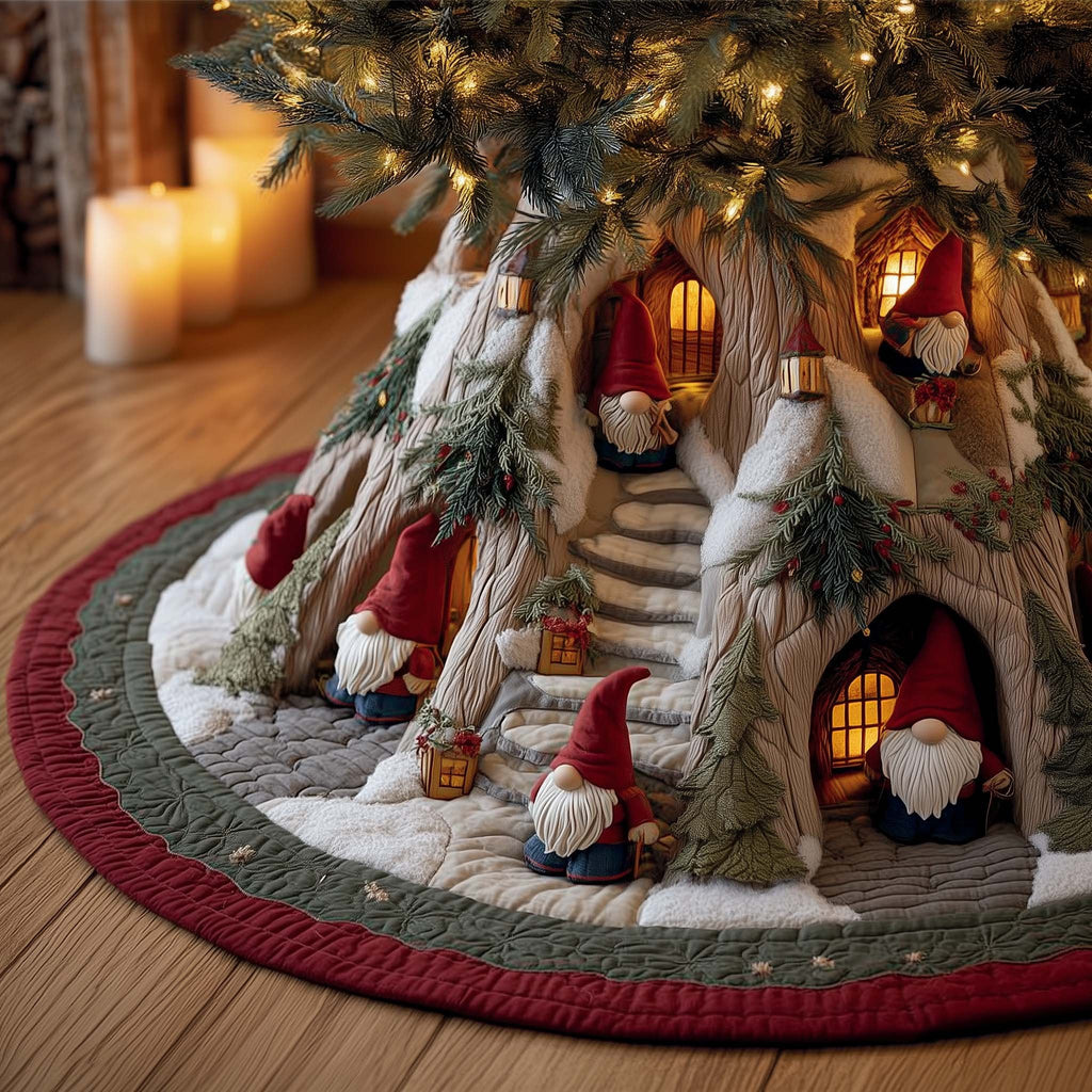 Gnomes Around the Lantern Lit Tree Christmas Tree Skirt
