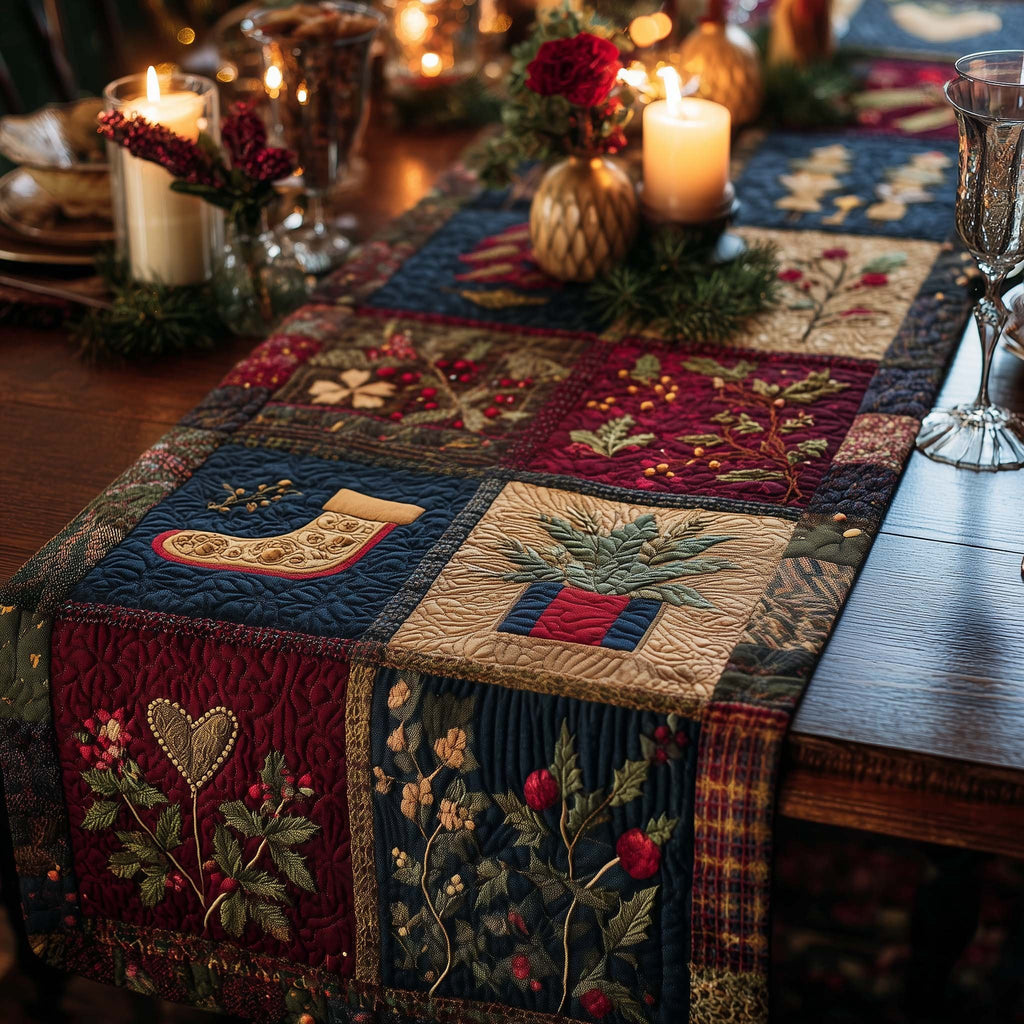 Folk Blocks with Stocking and Berries Table Runner