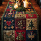 Folk Blocks with Hearts and Trees Table Runner